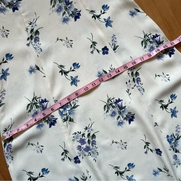 Vintage 90s ivory maxi dress blue floral S - Picture 5 of 7